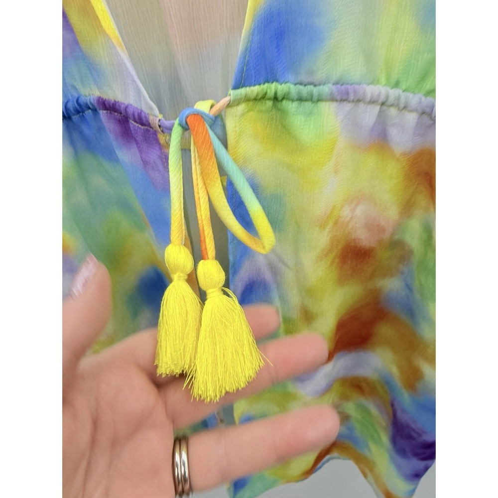 Miken Juniors Size Medium Colorful Tie-Dye Tie-Front Short-Sleeve Swim Cover-Up - Picture 5 of 11